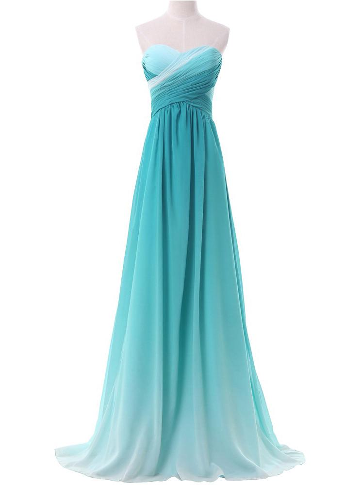 Chiffon Sweetheart Ombre Long Prom Dresses Formal Party Gown