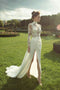 Gorgeous Lace Long Sleeve High Neck Chiffon Wedding Dress With Slit