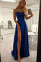 Royal Blue Simple Long Prom Dresses, Split Evening Party With Pockets