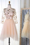 A-Line Bateau 3/4 Sleeves Stars Embroideried Tulle Homecoming Dresses