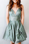 Spaghetti V Neck Short Prom Homecoming Dress Sparkle Cocktail Dress