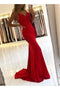 Red Mermaid Beaded Lace Prom Dresses Backless Evening Gown