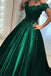 off shoulder dark green ball gown appliqued prom formal dress dtp878