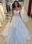 Elegant Off The Shoulder Tulle Wedding Dresses, Appliqued Bridal Gown