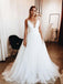 elegant white plunge neckline tulle simple wedding dresses dtw354