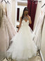 Gorgeous A-line White Tulle Beaded Long Prom Wedding Dresses