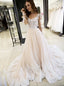 Sheer Round Neckline Tulle Lace Appliques Long Sleeves Wedding Dresses