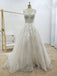 Tulle A Line Round Neckline Floral Appliques Beach Wedding Bridal Dresses