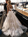 Tulle A Line Round Neckline Floral Appliques Beach Wedding Bridal Dresses