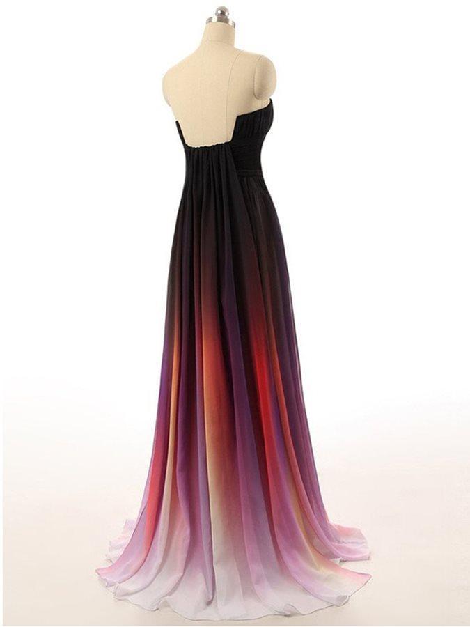 Strapless Notched Ombre Long Prom Dresses Backless Formal Gown With Pleats