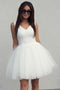 Simple A-line V-neck White Short Prom Dress, Tulle Homecoming Dress