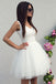 Simple A-line V-neck White Short Prom Dress, Tulle Homecoming Dress