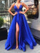 Simple A Line Royal Blue Prom Dress with Split, Long Formal Evening Dresses