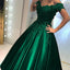 Off Shoulder Dark Green Ball Gown Appliqued Prom Formal Dress