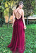 sexy sequin evening dresses tulle backless burgundy prom dresses dtp871