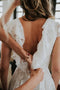 Ruffled Backless Beach Lace Boho Vintage Wedding Dresses