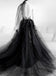 appliqued backless evening dress tulle round black long prom dresses dtp858