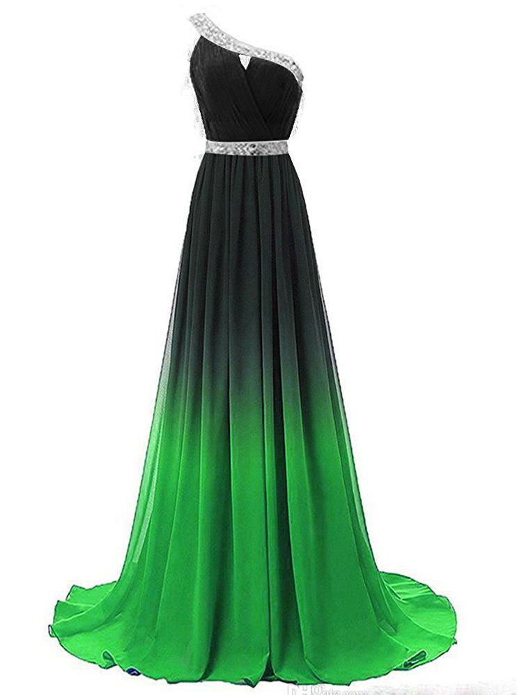 one shoulder chiffon ombre prom dresses beaded gradient formal party gowns dtp887