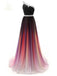 One Shoulder Chiffon Ombre Prom Dresses Beaded Gradient Formal Party Gowns