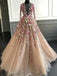 pretty illusion long sleeves 3d flower tulle prom gowns formal dress dtp1058