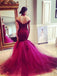 off the shoulder mermaid tulle evening dress burgundy prom gown dtp1061