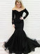 Off-the-shoulder Lace Long Sleeves Black Mermaid Prom Evening Dresses