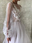 Gorgeous A-line Bateau Long Puff Sleeves Wedding Dress With Appliques