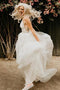 A Line V-neck See Through Tulle Wedding Gowns Boho Bridal Gown