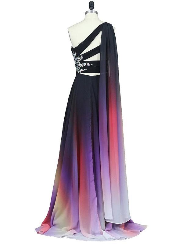 gradient long prom dresses one shoulder ombre chiffon evening dress dtp888