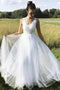 White A-line V-neck Tulle Elegant Wedding Dress With Lace Top