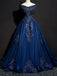 Royal Blue Long Prom Dresses With Lace Appliques, Elegant Offf-Shoulder Formal Dress