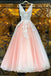 a-line v-neck tulle appliqued floor length prom dresses dtp866