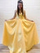 Daffodil A-line V-neck Satin Long Prom Dresses Simple Evening Dress