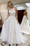 Backless Beach Wedding Dress, A-line Halter Tulle Wedding Dress With Lace