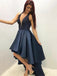 navy blue high-low satin beaded bodice prom party dresses dtp990