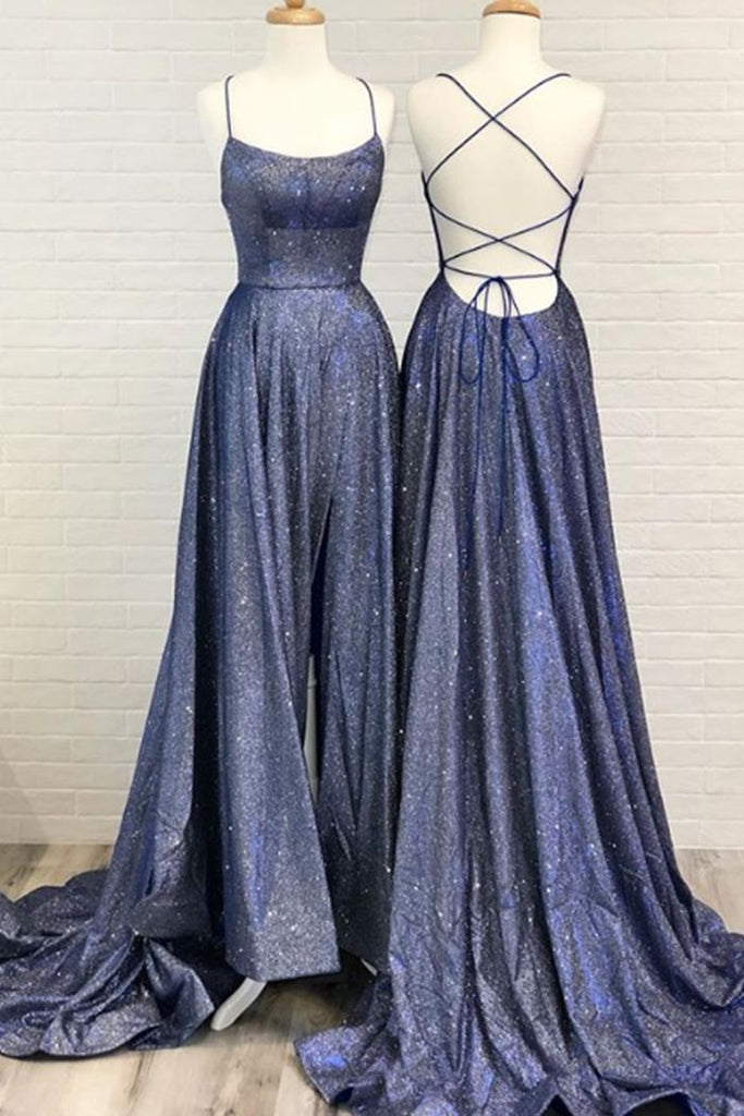 backless sleeveless evening gowns spaghetti straps sparkle long prom dresses dtp945