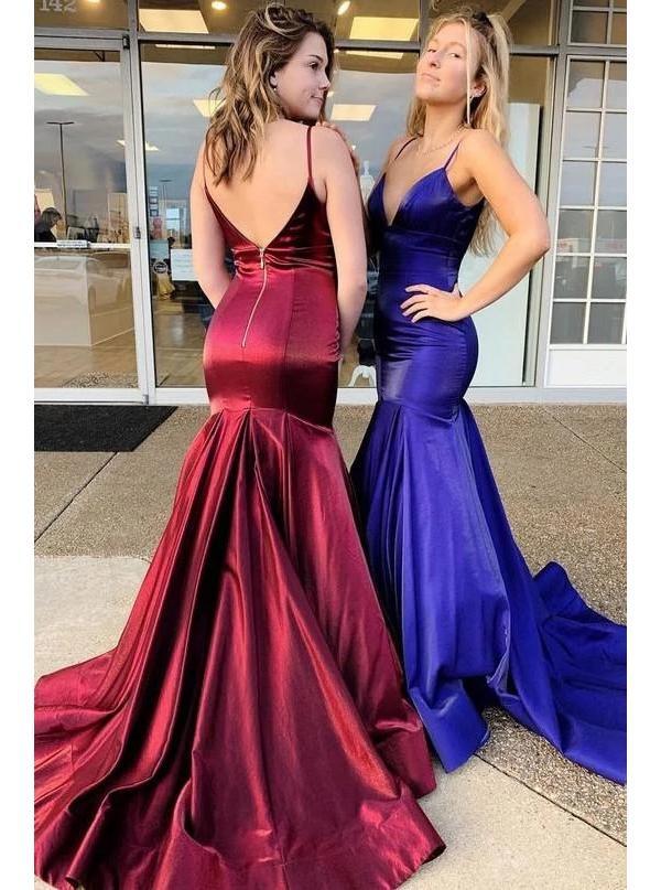 backless mermaid v-neck prom dresses evening gown with straps dtp985