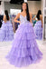 Lace Spaghetti-straps Multi-Tiered V-Neck Sleeveless Long Prom Evening Dresses