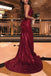 Sexy Sequins Burgundy Prom Dress Backless Mermaid Evening Gown