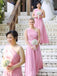 Flowy One-Shoulder Floor Length Pink Bridesmaid Dresses