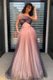 One-Shoulder Ombre Long Prom Dress Elegant Tulle Formal Gown