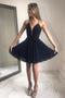 A-line V-neck Simple Homecoming Dress Chiffon Little Black Dress