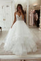 Lace Appliques Ivory Beaded Straps V-neck Wedding Dress With Tiered