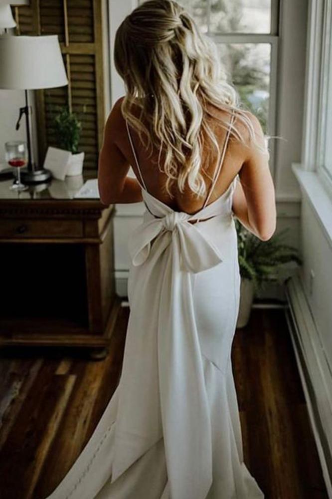 ivory bridal gown with bowknot simple mermaid wedding dress dtw95
