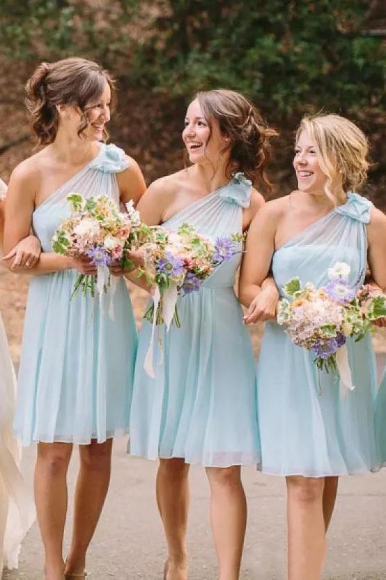 Light blue 2025 bridesmaid dresses short