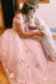 elegant lace tulle formal dress pink two piece prom dress with appliques dtp138