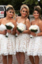 Cute Sweetheart A-line Short Ivory Lace Bridesmaid Dresses