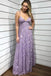 spaghetti-straps v-neck lace appliques lilac long prom dresses dtp847