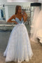 Light Blue Sparkly Tulle Backless Long Prom Dress