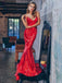 Spaghetti-straps Mermaid Sequin Red Long Prom Evening Dresses